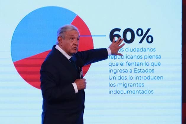 Mexican President, Lopez Obrador Briefing Conference April 04, 2023 in Mexico City, Mexico: Mexico s President, Andres Manuel LOpez Obrador, speaks during the daily conference in front of reporters at the national palace, on April 04, 2023 in Mexico City, Mexico. (Photo by Carlos Santiago Eyepix Group) Copyright: x<author >x xEyepixxGroupx CS202304045890