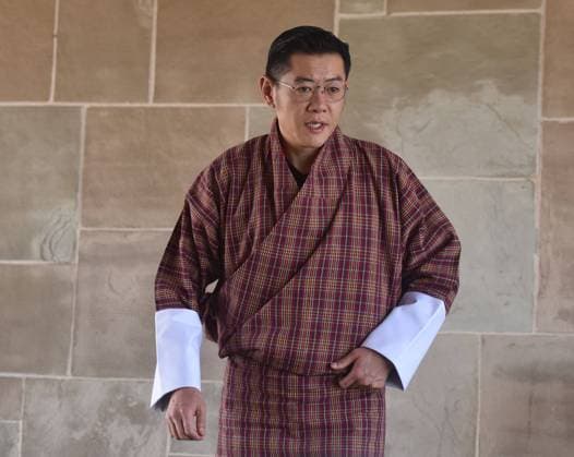 NEW DELHI,INDIA - APRIL 4: Bhutan King Jigme Khesar Namgyel Wangchuck after a wreath at the Mahatma Gandhi memorial at Rajghat on April 4, 2023 in New Delhi, India. (Photo by Sonu Mehta Hindustan Times ) Bhutan King Jigme Khesar Namgyel Wangchuck Pays Homage To Mahatma Gandhi