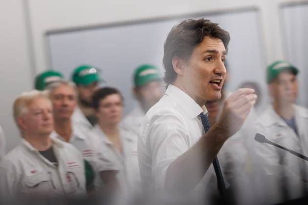 April 5, 2023, ALLISTON, ON, CANADA: Prime Minister Justin Trudeau speaks during a tour of a Honda Manufacturing Plant in Alliston, Ont., Wednesday, April 5, 2023. ALLISTON CANADA  - ZUMAc35_ 20230405_zaf_c35_031 Copyright: xColexBurstonx