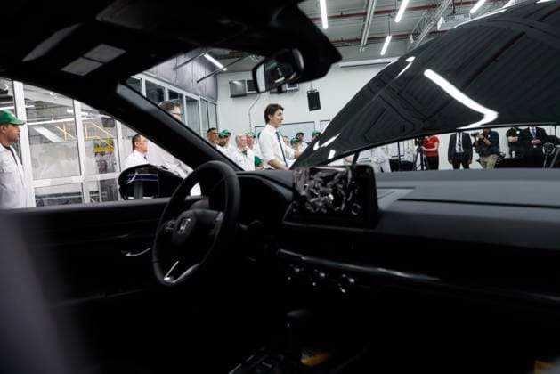 April 5, 2023, ALLISTON, ON, CANADA: Prime Minister Justin Trudeau speaks during a tour of a Honda Manufacturing Plant in Alliston, Ont., Wednesday, April 5, 2023. ALLISTON CANADA  - ZUMAc35_ 20230405_zaf_c35_034 Copyright: xColexBurstonx