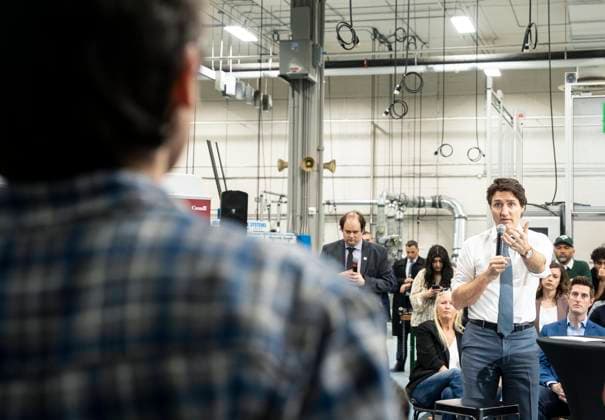 April 5, 2023, Whitby, ON, Canada: Prime Minister Justin Trudeau holds a local townhall with students from Durham College, in Whitby, Ont., Wednesday, April 5, 2023. Whitby Canada  - ZUMAc35_ 20230405_zaf_c35_119 Copyright: xChrisxYoungx