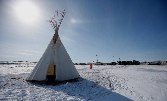 April 6, 2023, Winnipeg, MANITOBA, CANADA: A teepee is shown as Christopher Traverse, Chief of Lake St. Martin First Nation speaks to the media at Winnipegs Brady Landfill just outside the city, Thursday, April 6, 2023. Traverse and community members spoke about the recent discovery of Linda Beardys body in the landfill. Winnipeg CANADA  - ZUMAc35_ 20230406_zaf_c35_168 Copyright: xJohnxWoodsx
