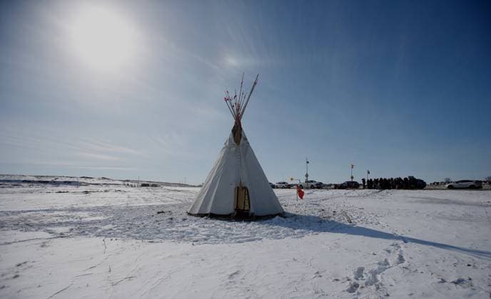 April 6, 2023, Winnipeg, MANITOBA, CANADA: A teepee is shown as Christopher Traverse, Chief of Lake St. Martin First Nation speaks to the media at Winnipegs Brady Landfill just outside the city, Thursday, April 6, 2023. Traverse and community members spoke about the recent discovery of Linda Beardys body in the landfill. Winnipeg CANADA  - ZUMAc35_ 20230406_zaf_c35_169 Copyright: xJohnxWoodsx