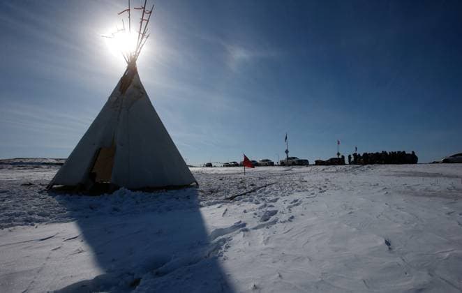 April 6, 2023, Winnipeg, MANITOBA, CANADA: A teepee is shown as Christopher Traverse, Chief of Lake St. Martin First Nation speaks to the media at Winnipegs Brady Landfill just outside the city, Thursday, April 6, 2023. Traverse and community members spoke about the recent discovery of Linda Beardys body in the landfill. Winnipeg CANADA  - ZUMAc35_ 20230406_zaf_c35_171 Copyright: xJohnxWoodsx