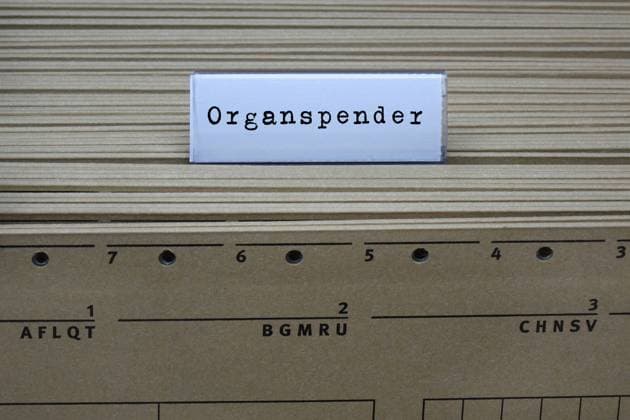 Hängeregister und Organspender Hängeregister und Organspender, 07.04.2023 Borkwalde, Brandenburg, An einem Hängeregister steht der Schriftzug Organspender. *** Hanging register and organ donor Hanging register and organ donor, 07 04 2023 Borkwalde, Brandenburg, On a hanging register is the writing organ donor