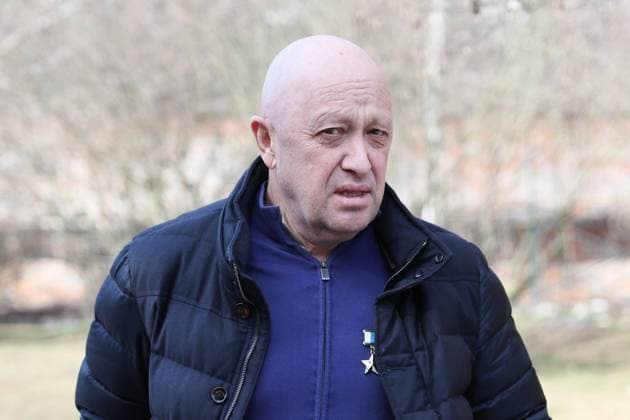 RUSSIA, MOSCOW - APRIL 8, 2023: PMC Wagner founder Yevgeny Prigozhin arrives for a farewell ceremony for the late war correspondent Vladlen Tatarsky (Maxim Fomin) at the Troyekurovskoye Cemetery. Tatarsky was killed on April 2 in an explosion in a St Petersburg cafe where he was giving a public talk; the explosion also left over 30 people injured. Sergei Bobylev TASS  58294859
