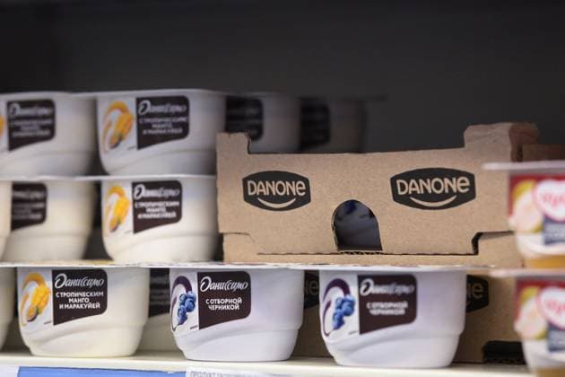 Russia Economy Sanctions 8409074 10.04.2023 Products produced by Danone are on sale at a supermarket, in Moscow, Russia. French food company Danone plans to stop using few of its international brands such as Activia, Actimel, Alpro and Danone, after the company said on October, 2022 they were seeking a buyer for the Russian operations of its dairy and plant-based foods unit. Vladimir Astapkovich Sputnik Moscow Russia  Copyright: xVladimirxAstapkovichx