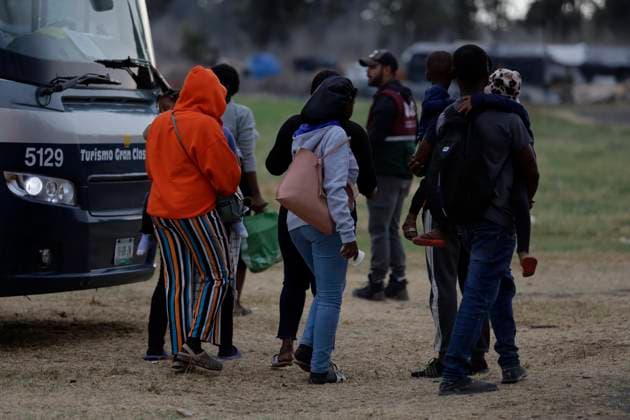 Haitian Migrants Relocated To Shelter In Mexico City A group of migrants arrive at the Bosque de Tlahuac facilities in Mexico City, supported by the National Migration Institute and the Ministry of Inclusion and Social Welfare, which offered them food, accommodation and migration orientation while they await a permit or Humanitarian Visitor s Card that will allow them to transit national territory for between 45 and 90 days in order to continue their journey to the border. Mexico City Mexico City Mexico  Copyright: xGerardoxVieyrax originalFilename: vieyra-notitle230410_npKIo.jpg