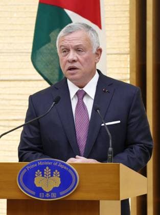 Jordan s King Abdullah II in Tokyo Jordan s King Abdullah II speaks at a press conference after meeting with Japan s Prime Minister Fumio Kishida at his office in Tokyo on April 11, 2023.  A14AA0001415336P