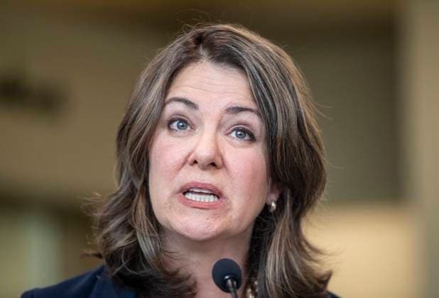April 11, 2023, SHERWOOD PARK, AB, CANADA: Alberta Premier Danielle Smith announces a public health guarantee in Sherwood Park, Alta., Tuesday, April 11, 2023. SHERWOOD PARK CANADA  - ZUMAc35_ 20230411_zaf_c35_023 Copyright: xJasonxFransonx