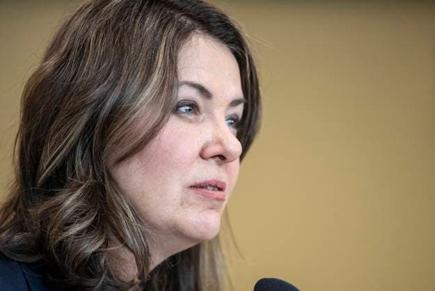 April 11, 2023, SHERWOOD PARK, AB, CANADA: Alberta Premier Danielle Smith announces a public health guarantee in Sherwood Park, Alta., Tuesday, April 11, 2023. SHERWOOD PARK CANADA  - ZUMAc35_ 20230411_zaf_c35_027 Copyright: xJasonxFransonx