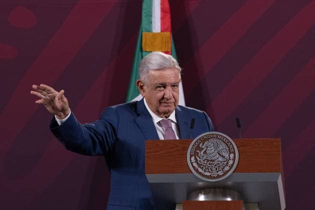 Mexican President Lopez Obrador Morning News Conference April 11, 2023. Mexico City, Mexico: This morning, Mexican President Andres Manuel Lopez Obrador, gave his morning lecture in the Treasury Hall of the National Palace. Today he answered some questions from the representatives of the media. On April 11, 2023 in Mexico City. (Photo by Alex Dalton Eyepix Group) Copyright: xAlexxDalton xEyepixxGroupx AD_11042023_2_