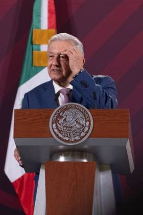 Mexican President Lopez Obrador Morning News Conference April 11, 2023. Mexico City, Mexico: This morning, Mexican President Andres Manuel Lopez Obrador, gave his morning lecture in the Treasury Hall of the National Palace. Today he answered some questions from the representatives of the media. On April 11, 2023 in Mexico City. (Photo by Alex Dalton Eyepix Group) Copyright: xAlexxDalton xEyepixxGroupx AD_11042023_7_
