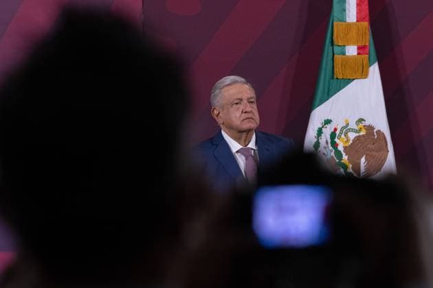 Mexican President Lopez Obrador Morning News Conference April 11, 2023. Mexico City, Mexico: This morning, Mexican President Andres Manuel Lopez Obrador, gave his morning lecture in the Treasury Hall of the National Palace. Today he answered some questions from the representatives of the media. On April 11, 2023 in Mexico City. (Photo by Alex Dalton Eyepix Group) Copyright: xAlexxDalton xEyepixxGroupx AD_11042023_8_