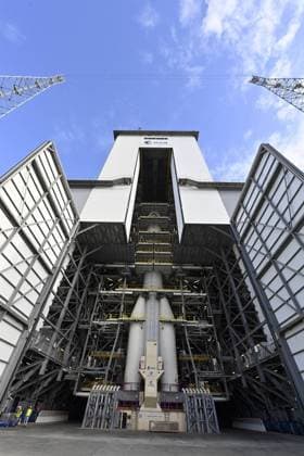 Illustration picture shows a testing replica of the Ariane 6 space launch system at a royal visit to the Guiana Space Centre in Kourou, French Guiana, France on Wednesday 12 April 2023. On Thursday ESA s Jupiter Icy Moons Explorer mission Juice is planned for launch from Europe s Spaceport in Kourou.  ERICxLALMAND 64608061