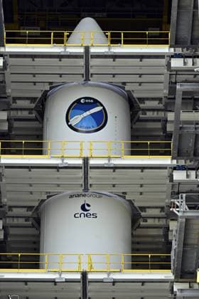 Illustration picture shows a testing replica of the Ariane 6 space launch vehicule during a royal visit to the Guiana Space Centre in Kourou, French Guiana, France on Wednesday 12 April 2023. On Thursday ESA s Jupiter Icy Moons Explorer mission Juice is planned for launch from Europe s Spaceport in Kourou.  ERICxLALMAND 64608076