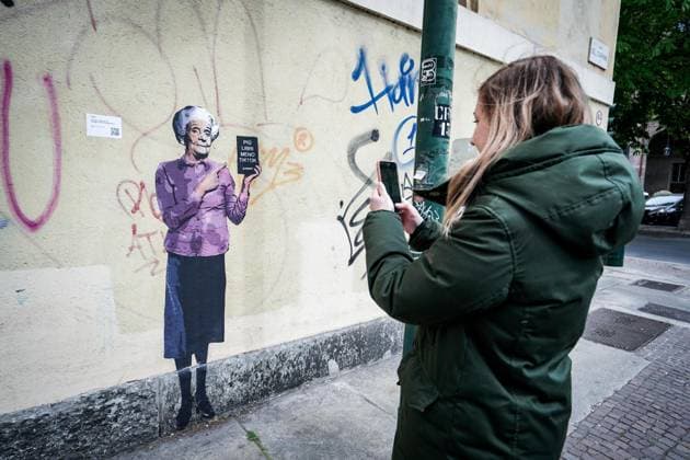 April 13, 2023, TURIN: A mural dedicated to Italian Nobel laureate Rita Levi Montalcini by the famous Italian street artist TvBoy is seen in Turin, northern Italy, 13 April 2023. ANSA TINO ROMANO TURIN - ZUMAa110 20230413_zaf_a110_016 Copyright: xTinoxRomanox