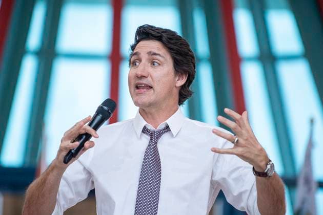 April 13, 2023, Regina, SK, Canada: Prime Minister Justin Trudeau speaks at a town hall at the First Nations University of Canada in Regina, Thursday, April 13, 2023. Regina Canada  - ZUMAc35_ 20230413_zaf_c35_173 Copyright: xLiamxRichardsx