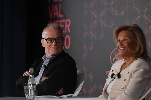 Press conference of the 76th Cannes International Film Festival with new Presidente. Conference de presse du 76 eme Festival International du Film de Cannes. Thierry Fremaux Iris Knobloch 290725 2023-04-13  Copyright: xSergexArnalx xStarfacex STAR_290725_003