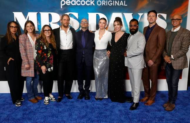 Bilder des Jahres 2023, Entertainment 04 April Entertainment Themen der Woche KW15 Entertainment Bilder des Tages 13 April 2023 Los Angeles, California - Channing Dungey, Susan Rosner, Jake McDorman, Damon Lindellof, Betty Gilpin, Tara Hernandez, Andy McQueen. Mrs. Davis Premiere held at DGA Theater in Los Angeles. Los Angeles USA - ZUMAa123 20230413_zaa_a123_031 Copyright: xFSx