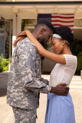 Side view of loving african american soldier husband and wife with head to head outside house Side view of loving african american soldier husband and wife with head to head outside house. Unaltered, family, love, togetherness, military, patriotism and homecoming concept., model released, , property released, Cape Town, South Africa, 2023-01-25T22:00:00.000Z, 4008800.jpg, people,side view,loving,african american,soldier,husband wife,head,outside,house,unaltered,family,love,togetherness,military,patriotism,homecoming,concept,army,patriotic,war,together,home,mother,couple,nation,happy,happiness,weapon,flag,parent,kid,relationship,patriot,childhood,young,symbol,design,side,view,african,american,husband,wife Young Adult,Woman,Female,Black