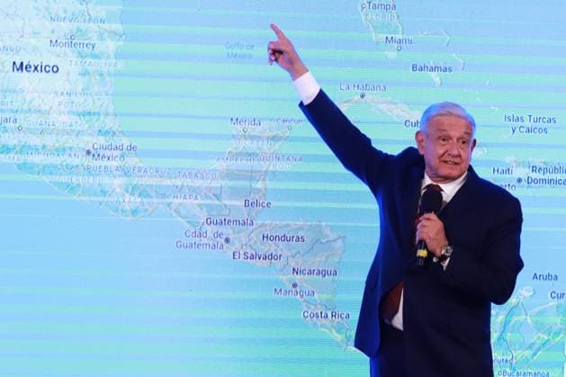 April 14, 2023, Mexico City, Mexico: Mexico s President, Andres Manuel Lopez Obrador, speaks during his briefing conference this Friday at National Palace. on April 14, 2023 in Mexico City, Mexico. Mexico City Mexico - ZUMAe321 20230414_zia_e321_017 Copyright: xCarlosxSantiagox