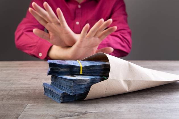 RECORD DATE NOT STATED Businessman refusing money in the envelope - anti bribery and corruption concepts , 32408684.jpg, anti, bribe, bribery, business, businessman, clean, concept, corrupt, corrupted, corruptibility, corruption, currency, deal, dirty, earnings, finance, financial, giving, hand, hide, honest, illegal, male, man, money, no, offer, office, pay, people, refuse, reject, rejection, table, wealth,