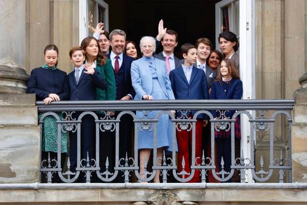 16-04-2023 Denmark Danish royal family celebrating the Queen her 83rd birthday on the balcony of Christian IX Palace Amalienborg. Queen Margrethe Princess Mary and prince Frederik with Prince Christian and Princess Isabella and Princess Josephine and Prince Vincent Princess Marie and Prince Joachim and Prince Henrik and Princess Athena and Prince Nikolai and Prince Felix Â  Copyright: xPPEx