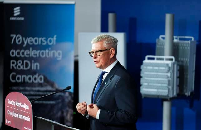 April 17, 2023, Ottawa, ON, CAN: Borje Ekholm, President and CEO of Ericsson speaks during an announcement and press conference at Ericsson in Ottawa on Monday, April 17, 2023. Ottawa CAN  - ZUMAc35_ 20230417_zaf_c35_018 Copyright: xSeanxKilpatrickx