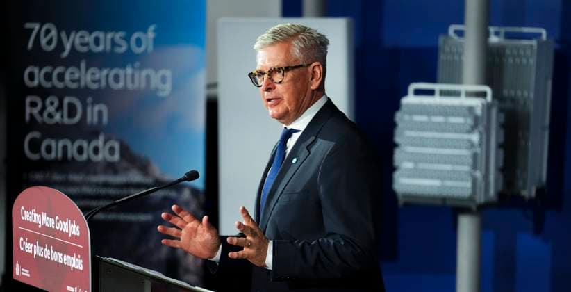 April 17, 2023, Ottawa, ON, CAN: Borje Ekholm, President and CEO of Ericsson speaks during an announcement and press conference at Ericsson in Ottawa on Monday, April 17, 2023. Ottawa CAN  - ZUMAc35_ 20230417_zaf_c35_019 Copyright: xSeanxKilpatrickx