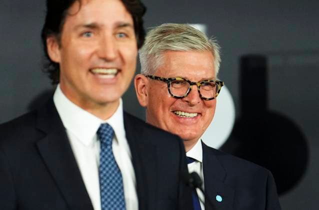 April 17, 2023, Ottawa, ON, CAN: Prime Minister Justin Trudeau speaks as he is joined by Borje Ekholm, President and CEO of Ericsson during an announcement and press conference at Ericsson in Ottawa on Monday, April 17, 2023. Ottawa CAN  - ZUMAc35_ 20230417_zaf_c35_027 Copyright: xSeanxKilpatrickx