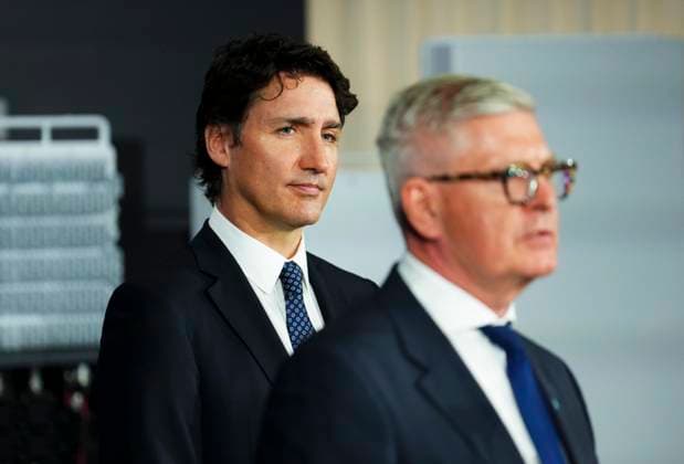 April 17, 2023, Ottawa, ON, CAN: Borje Ekholm, President and CEO of Ericsson speaks as he is joined by Prime Minister Justin Trudeau during an announcement and press conference at Ericsson in Ottawa on Monday, April 17, 2023. Ottawa CAN  - ZUMAc35_ 20230417_zaf_c35_026 Copyright: xSeanxKilpatrickx
