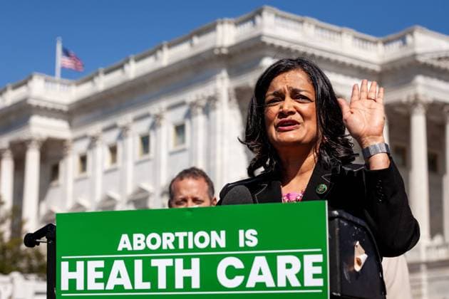Press conference on abortion medication access by US Representatives Rep. Pramila Jayapal (D-WA) speaks during a press conference on abortion access at the US Capitol. The House of Representatives Pro-choice and Democratic Women™s Caucuses held a press conference on their efforts to protect access to abortion medication. Judge Matthew Kacsmaryck of the Northern District of Texas recently overruled FDA approval of mifepristone, a drug used in medication abortions, and the Supreme Court is due to decide today whether to stay the ruling pending a full hearing. Washington DC United States  Copyright: xAllisonxBaileyx originalFilename: bailey-presscon230419_npNnV.jpg