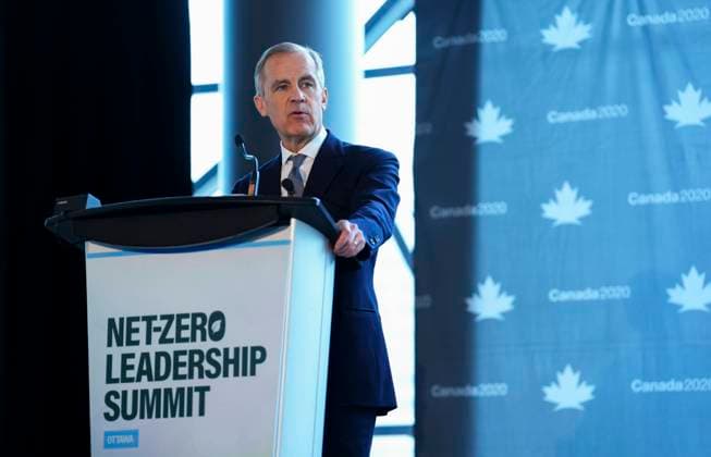 Kanada, Mark Carney wird neuer Premierminister, Archivbilder April 19, 2023, Ottawa, ON, CAN: Canada 2020 Advisory Board Chair, and former Governor of the Bank of Canada and Bank of England, Mark Carney speaks during the Canada 2020 Net-Zero Leadership Summit in Ottawa on Wednesday, April 19, 2023. Ottawa CAN - ZUMAc35_ 20230419_zaf_c35_092 Copyright: xSeanxKilpatrickx