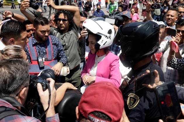 First national drill in Mexico April 19, 2023, Mexico City, Mexico: The head of government of Mexico City, Claudia Sheinbaum Pardo at the First national drill in the Zocalo in Mexico City. on April 19, 2023 in Mexico City, Mexico (Photo by Luis Barron Eyepix Group). Copyright: xLuisxBarronx xEyepixxGroupx LB20230419_CLAUDIA_SHEINBAUM_SIMULACRO_CDMX3