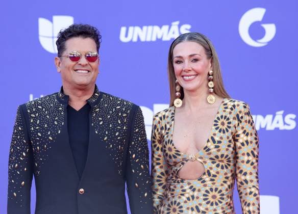 Carlos Vives and Claudia Elena Vasquez attend the 8th annual Latin American Music Awards at the MGM Grand Garden Arena in Las Vegas on Thursday, April 20, 2023. The annual event honors outstanding achievements for artists in the Latin music industry.  LAV2023042175 JAMESxATOA