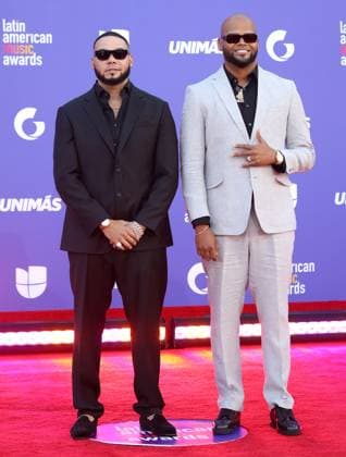 (L-R) Edgar Semper and Xavier Semper of Mambo Kingz attend the 8th annual Latin American Music Awards at the MGM Grand Garden Arena in Las Vegas on Thursday, April 20, 2023. The annual event honors outstanding achievements for artists in the Latin music industry.  LAV2023042233 JAMESxATOA