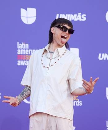 Peso Pluma attends the 8th annual Latin American Music Awards at the MGM Grand Garden Arena in Las Vegas on Thursday, April 20, 2023. The annual event honors outstanding achievements for artists in the Latin music industry.  LAV2023042252 JAMESxATOA