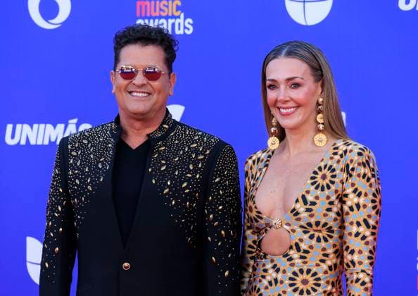 April 20, 2023, Las Vegas, Nevada, USA: Carlos Vives and Claudia Elena Vasquez on the red carpet of the 2023 Latin American Music Awards held on Thursday April 20, 2023 at the MGM Grand in Las Vegas, Nevada. PI Las Vegas USA - ZUMAp124 1028403394st Copyright: xJAVIERxROJASx