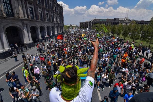 World Cannabis Day in State of Mexico April 20 , 2023 Toluca , Mexico : Thousands of young people and adults took to the streets of the city where they participated in the 5th cannabis walk in commemoration of World Cannabis Day, demanding its legalization as a plant for recreational purposes. on April 20, 2023 in Toluca, MÃ xico. (Photo by Arturo Hernandez Eyepix Group) Copyright: xArturoxHernandezx xEyepixxGroupx AH_200423_10