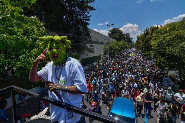 World Cannabis Day in State of Mexico April 20 , 2023 Toluca , Mexico : Thousands of young people and adults took to the streets of the city where they participated in the 5th cannabis walk in commemoration of World Cannabis Day, demanding its legalization as a plant for recreational purposes. on April 20, 2023 in Toluca, MÃ xico. (Photo by Arturo Hernandez Eyepix Group) Copyright: xArturoxHernandezx xEyepixxGroupx AH_200423_19