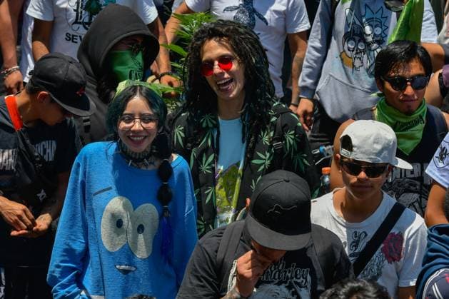 World Cannabis Day in State of Mexico April 20 , 2023 Toluca , Mexico : Thousands of young people and adults took to the streets of the city where they participated in the 5th cannabis walk in commemoration of World Cannabis Day, demanding its legalization as a plant for recreational purposes. on April 20, 2023 in Toluca, MÃ xico. (Photo by Arturo Hernandez Eyepix Group) Copyright: xArturoxHernandezx xEyepixxGroupx AH_200423_20