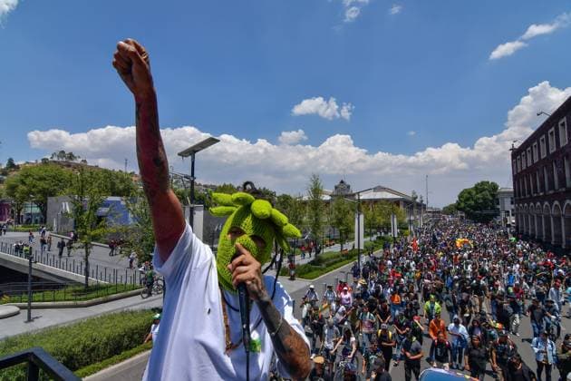 World Cannabis Day in State of Mexico April 20 , 2023 Toluca , Mexico : Thousands of young people and adults took to the streets of the city where they participated in the 5th cannabis walk in commemoration of World Cannabis Day, demanding its legalization as a plant for recreational purposes. on April 20, 2023 in Toluca, MÃ xico. (Photo by Arturo Hernandez Eyepix Group) Copyright: xArturoxHernandezx xEyepixxGroupx AH_200423_12