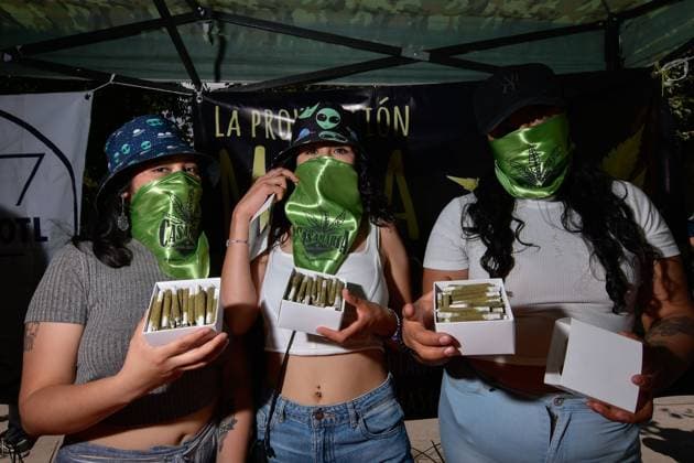 World Cannabis Day in State of Mexico April 20 , 2023 Toluca , Mexico : Thousands of young people and adults took to the streets of the city where they participated in the 5th cannabis walk in commemoration of World Cannabis Day, demanding its legalization as a plant for recreational purposes. on April 20, 2023 in Toluca, MÃ xico. (Photo by Arturo Hernandez Eyepix Group) Copyright: xArturoxHernandezx xEyepixxGroupx AH_200423_01