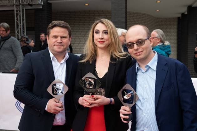 Grimme Award for a special journalistic achievement for the magazine Kontraste, f l Georg HEIL, Lisa WANDT, Silvio DUWE, Red Carpet, Red Carpet Show, Arrival, arrival, 59 Adolf Grimme Award ceremony Adolf Grimme Award Grimme Award in Marl, 21 04 2023 oÂ¥Ã