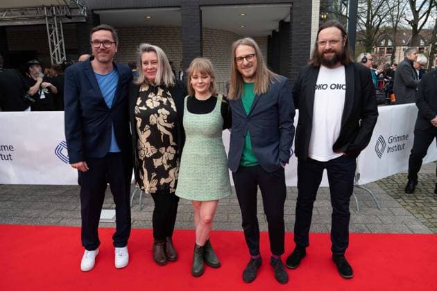 Grimme award for the film SLEEP, from left xxxxx, xxxxx, Gro Swantje KOHLHOF, actress, Thomas FRIEDRICH, writer and director Michael VENUS, writer and director, red carpet, red carpet show, arrival, arrival, 59 Adolf Grimme award ceremony Adolf Grimme award Grimme award in Marl, 21 04 2023 oÂ¥Ã