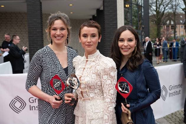 Grimme award for NEULAND v l Franziska Hartmann, actress, Mina Tander, actress, Peri Baumeister, actress, red carpet, red carpet show, arrival, arrival, 59 Adolf Grimme award ceremony Adolf Grimme award Grimme award in Marl, 21 04 2023 oÂ¥Ã