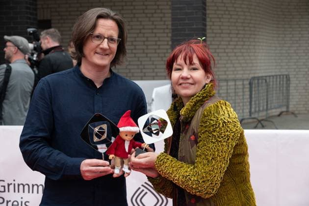 Grimme award for UNSER SANDMAENNCHEN, Stefan SCHOMERUS, director, and Tine KLUTH, animation, red carpet, red carpet show, arrival, 59 Adolf Grimme award ceremony Adolf Grimme award Grimme award in Marl, 21 04 2023 oÂ¥Ã