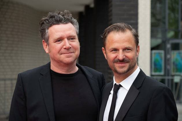 Grimme Prize for the Wannsee Conference, v l Magnus VATTRODT, book, Philipp HOCHMAIR, actor, red carpet, red carpet show, arrival, arrival, 59 Adolf Grimme Prize award ceremony Adolf Grimme Prize Grimme Prize in Marl, 21 04 2023 oÂ¥Ã
