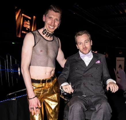 Golden Sun 2023 by Sonnenklar TV in Kalkar Manuel Flickinger, reality TV performer and LGBT activist with Samuel Koch, actor from left Golden Sun 2023 by Sonnenklar TV in Kalkar Manuel Flickinger, reality TV performer and LGBT activist with Samuel Koch, actor from left , Kalkar North Rhine Westphalia Germany Wunderland Kalkar